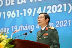 Thượng tướng Nguyễn Tân Cương, Ủy viên Trung ương Đảng, Thứ trưởng Bộ Quốc phòng phát biểu. (Ảnh: Văn Điệp/TTXVN)