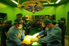 Các bác sỹ Bệnh viện Bà Rịa và Trung tâm điều phối ghép tạng Bệnh viện Chợ Rẫy tiến hành phẫu thuật lấy tạng anh N.T.T, ngụ thành phố Vũng Tàu, người bị tai nạn giao thông chết não được gia đình hiến tặng 4 bộ phận tạng. (Ảnh: Hoàng Nhị/TTXVN)