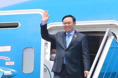 Chuyên cơ đưa Chủ tịch Quốc hội Vương Đình Huệ và Đoàn đại biểu cấp cao Quốc hội Việt Nam về đến sân bay quốc tế Nội Bài, Hà Nội. (Ảnh: Lâm Khánh/TTXVN)