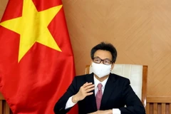 Phó Thủ tướng Vũ Đức Đam phát biểu tại cuộc họp trực tuyến với Tiến sỹ Takeshi Kasai, Giám đốc Tổ chức Y tế Thế giới (WHO) khu vực Tây Thái Bình Dương. (Ảnh: Phạm Kiên/TTXVN)