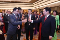 Phó Thủ tướng, Bộ trưởng Bộ Ngoại giao Phạm Bình Minh chúc mừng năm mới các đại biểu. (Ảnh: Lâm Khánh/TTXVN) 