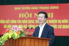 Ông Võ Văn Thưởng, Ủy viên Bộ Chính trị, Bí thư Trung ương Đảng, Trưởng ban Tuyên giáo Trung ương phát biểu. (Ảnh: Doãn Tấn/TTXVN)