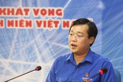 Bí thư thứ nhất Trung ương Đoàn Lê Quốc Phong đối thoại trực tuyến với đoàn viên, thanh niên. (Ảnh: Văn Điệp/TTXVN)
