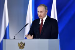 Tổng thống Nga Vladimir Putin đọc Thông điệp liên bang năm 2020 tại thủ đô Moskva ngày 15/1/2020. (Nguồn: AFP/TTXVN)