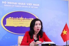 Người phát ngôn Bộ Ngoại giao Lê Thị Thu Hằng trả lời trực tuyến các câu hỏi của phóng viên trong nước và quốc tế. (Ảnh: Lâm Khánh/TTXVN)