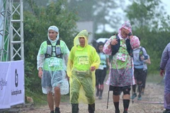 Các vận động viên tham gia giải Dalat Ultra Trail 2020 dưới mưa. (Nguồn: BTC)