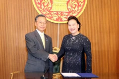 Chủ tịch Quốc hội Nguyễn Thị Kim Ngân gặp và hội đàm với Chủ tịch Hạ viện kiêm Chủ tịch Quốc hội Vương quốc Thái Lan Chuan Leekpai. (Ảnh: Trọng Đức/TTXVN)