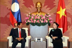 Chủ tịch Quốc hội Nguyễn Thị Kim Ngân tiếp Phó Chủ tịch Quốc hội nước Cộng hòa Dân chủ Nhân dân Lào Bounpone Bouttanavong. (Ảnh: Trọng Đức/TTXVN)