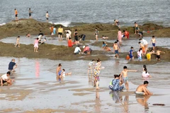 Du khách tắm biển tại bãi biển Thương Chánh, thành phố Phan Thiết. (Ảnh: Nguyễn Thanh/TTXVN)