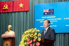 Chủ tịch UBND Thành phố Hồ Chí Minh Phan Văn Mãi phát biểu tại lễ kỷ niệm. (Ảnh: Xuân Khu/TTXVN)