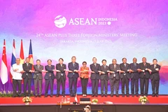 Hội nghị Bộ trưởng Ngoại giao Hiệp hội các quốc gia Đông Nam Á (ASEAN) lần thứ 56 (AMM-56) và các hội nghị liên quan bắt đầu chương trình nghị sự đối ngoại quan trọng của khu vực vào ngày 11/7 tại Jakarta, Indonesia. (Ảnh: THX/TTXVN)