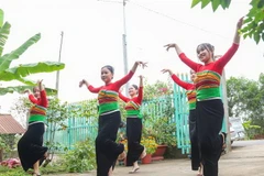 Những cô gái dân tộc Thái ở mảnh đất vùng biên thuộc xã Long Phước, huyện Bến Cầu đang tích cực gìn giữ điệu múa Xòe Thái. (Ảnh: Thanh Tân/TTXVN)