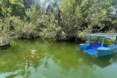 Mô hình tàu vớt rác hai thân, tích hợp năng lượng mặt trời chạy thử nghiệm trong nước, đạt hiệu quả cao. (Ảnh: TTXVN phát)