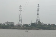 Thi công vị trí vượt sông Hồng dài 1,1km. (Nguồn: EVN)