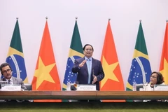 Thủ tướng Phạm Minh Chính tham dự tọa đàm tại Bộ Ngoại giao Brazil và có bài phát biểu quan trọng về chính sách của Việt Nam chiều 25/9. (Ảnh: Dương Giang/TTXVN)