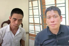 Đối tượng Trần Bá Du và Đỗ Duy Lợi tại trụ sở công an. (Ảnh do công an cung cấp)