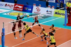 Pha đập bóng ghi điểm của vận động viên Đội tuyển Việt Nam trong trận đấu với Đội tuyển Thái Lan. (Ảnh: Hoàng Hùng/TTXVN)