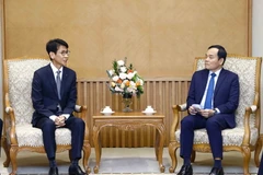 Phó Thủ tướng Trần Lưu Quang tiếp Phó Chủ tịch Công ty LG Display Kim Myoung-kyu. (Ảnh: An Đăng/TTXVN)