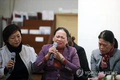 Bà Nguyễn Thị Thanh phát biểu tại tòa án Hàn Quốc năm 2019. (Nguồn: Yonhap)