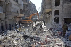 Cảnh đổ nát sau trận động đất tại Karm al-Jabal, Bắc Syria, ngày 8/2. (Ảnh: THX/TTXVN)