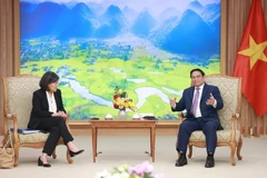 Thủ tướng Phạm Minh Chính tiếp bà Katherine Tai, Đại diện Thương mại Hoa Kỳ (USTR). (Ảnh: Dương Giang/TTXVN)