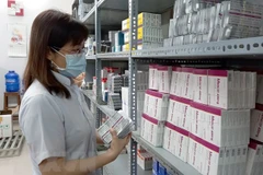 Nhân viên y tế bổ sung số thuốc mới được cung ứng vào quầy thuốc bảo hiểm y tế. (Ảnh: Xuân Triệu/TTXVN)