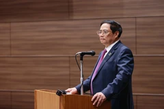 Thủ tướng Phạm Minh Chính phát biểu tại Tọa đàm kinh doanh Việt Nam-Nhật Bản. (Ảnh: Dương Giang/TTXVN)