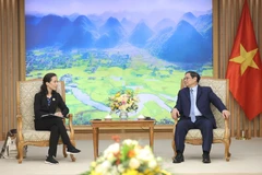 Thủ tướng Phạm Minh Chính tiếp bà Aurelia Nguyen, Giám đốc điều hành Chương trình Tiếp cận vaccine toàn cầu COVAX. (Ảnh: Dương Giang/TTXVN)