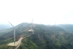 Tại huyện Hướng Hóa, hàng chục dự án điện gió đã đi vào vận hành, tạo thành những cánh đồng điện gió có cảnh quan hấp dẫn du khách. (Ảnh: Nguyên Lý/TTXVN)