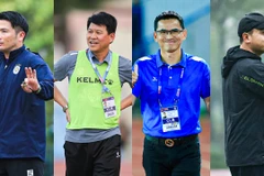 V-League 2023/24 trở lại sau kỳ nghỉ Tết Nguyên đán với 'Vòng đấu của những tân Huấn luyện viên' (từ trái qua) như Iwamasa Daiki, Vũ Tiến Thành, Kiatisuk và Nguyễn Đức Thắng. (Ảnh: VPF)