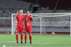 Tiền vệ Hoàng Đức (số 14) trở lại đội hình xuất phát của Đội tuyển Việt Nam trong cuộc đối đầu với chủ nhà Indonesia. (Ảnh: VFF)