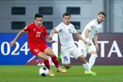 Nhận thất bại 0-3 trước U23 Uzbekistan (áo trắng) ở lượt trận cuối tại bảng D, U23 Việt Nam sẽ đối đầu với đối thủ U23 Iraq tại tứ kết Giải U23 châu Á 2024. (Ảnh: AFC)