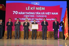 Sáng 15/9, Thông tấn xã Việt Nam tổ chức Lễ kỷ niệm 70 năm Ngày thành lập và đón nhận Huân chương Độc lập hạng Nhất (lần thứ hai). (Ảnh: Đức Tám/TTXVN)