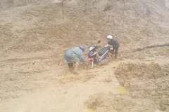 Điểm sạt lở trên tỉnh lộ 128, tuyến đường thành phố Lai Châu-Sìn Hồ. (Ảnh:Nguyễn Công Hải​/TTXVN)