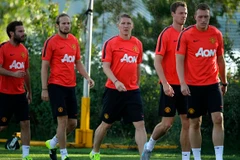 Các cầu thủ Manchester United trong buổi tập trước trận đấu. (Nguồn: AP)