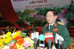 Thượng tướng Ngô Xuân Lịch, Bí thư Trung ương Đảng, Chủ nhiệm Tổng cục Chính trị Quân đội nhân dân Việt Nam phát biểu tại Đại hội. (Ảnh: Trọng Đức/TTXVN)