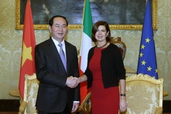 Chủ tịch nước Trần Đại Quang hội kiến với Chủ tịch Hạ viện Cộng hòa Italy Laura Boldrini. (Ảnh: Nhan Sáng/TTXVN)
