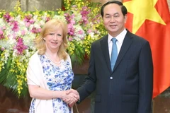 Chủ tịch nước Trần Đại Quang tiếp Bà Eleanor Laing, Phó Chủ tịch Hạ viện Vương quốc Anh nhân chuyến thăm và làm việc tại Việt Nam. (Ảnh: Nhan Sáng/TTXVN)