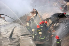 Lực lượng cứu hỏa dập lửa trong một vụ cháy ở huyện Bình Chánh, Thành phố Hồ Chí Minh hôm 23/11. (Ảnh: Mạnh Linh/TTXVN)