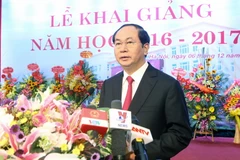 Chủ tịch nước Trần Đại Quang phát biểu tại Lễ khai giảng. (Ảnh: Nhan Sáng/TTXVN)