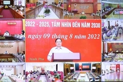 Thủ tướng Phạm Minh Chính phát biểu khai mạc hội nghị trực tuyến tại điểm cầu Chính phủ. (Ảnh: Dương Giang/TTXVN)