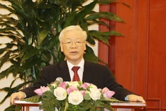 Tổng Bí thư Nguyễn Phú Trọng phát biểu tại buổi gặp mặt. (Ảnh: Trí Dũng/TTXVN)