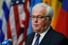 Đại sứ Nga tại Liên hợp quốc Vitaly Churkin trong một cuộc họp báo ở New York, Mỹ. (Nguồn: AFP/TTXVN)