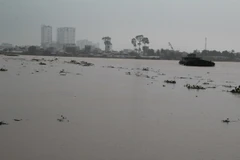 Mực nước trên sông Đồng Nai tại khu vực thành phố Biên Hòa đang lên cao ở mức báo động 2. (Ảnh: Sỹ Tuyên/TTXVN)