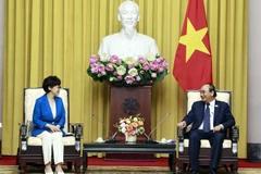 Chủ tịch nước Nguyễn Xuân Phúc tiếp Chủ tịch Hội Người Hàn Quốc tại Việt Nam Chang Eun Sook. (Ảnh: Thống Nhất/TTXVN)