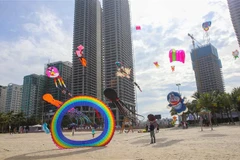 Các mô hình diều nghệ thuật được thả trình diễn tại công viên biển Đông (Đà Nẵng). (Ảnh: Trần Lê Lâm/TTXVN)