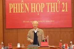 Tổng Bí thư Nguyễn Phú Trọng phát biểu kết luận Phiên họp thứ 21. (Ảnh: Trí Dũng/TTXVN)