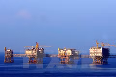 Các giàn khoan khai thác dầu khí của Liên doanh Vietsovpetro tại mỏ Bạch Hổ. (Ảnh: Huy Hùng/TTXVN) 