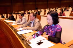 Quốc hội họp phiên toàn thể biểu quyết thông qua dự thảo Bộ luật Hình sự sửa đổi. (Ảnh: Phương Hoa/TTXVN)