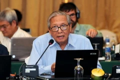 Giáo sư-tiến sỹ Khoa học Nguyễn Ngọc Trân trình bày tham luận tại Hội thảo. (Ảnh: An Hiếu/TTXVN)